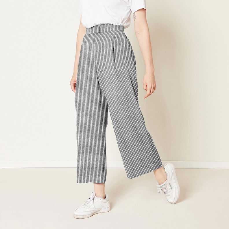 Hør-bomulds-miks brede striber – sort/hvid,  image number 6