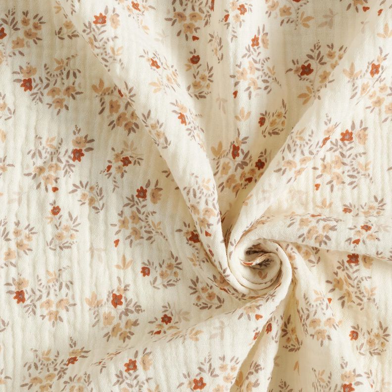 Musselin/Dobbelt-Crincle stof Små blomster – uldhvid,  image number 4