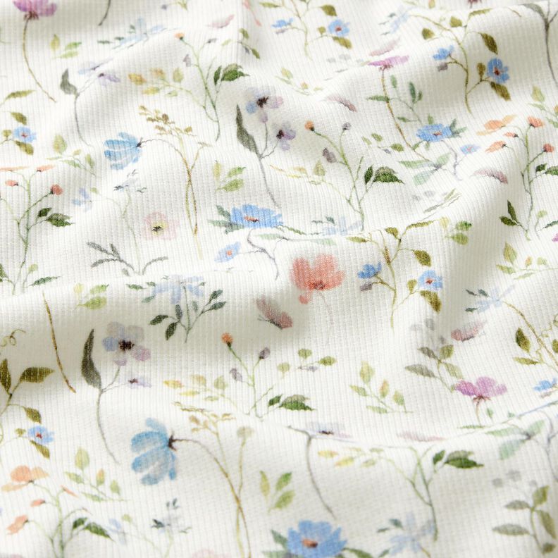 Rib-jersey akvarel blomstereng – elfenben,  image number 2