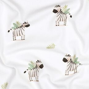GOTS Bomuldsjersey Zebraer i steppen Digitaltryk | Poppy Fabrics – hvid/sort, 