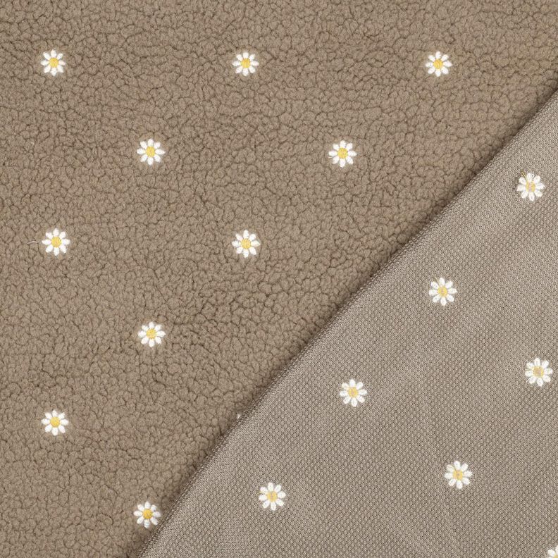 Teddyplys broderede små blomster | Poppy Fabrics – mørk taupe,  image number 4