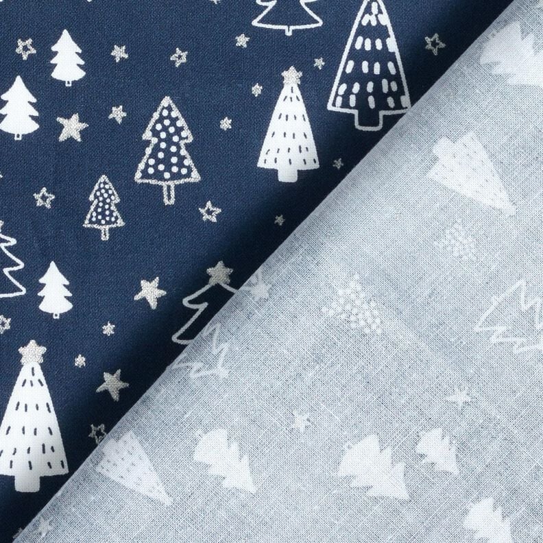 Bomuldsstof Poplin Små juletræer – marineblå/hvid,  image number 4