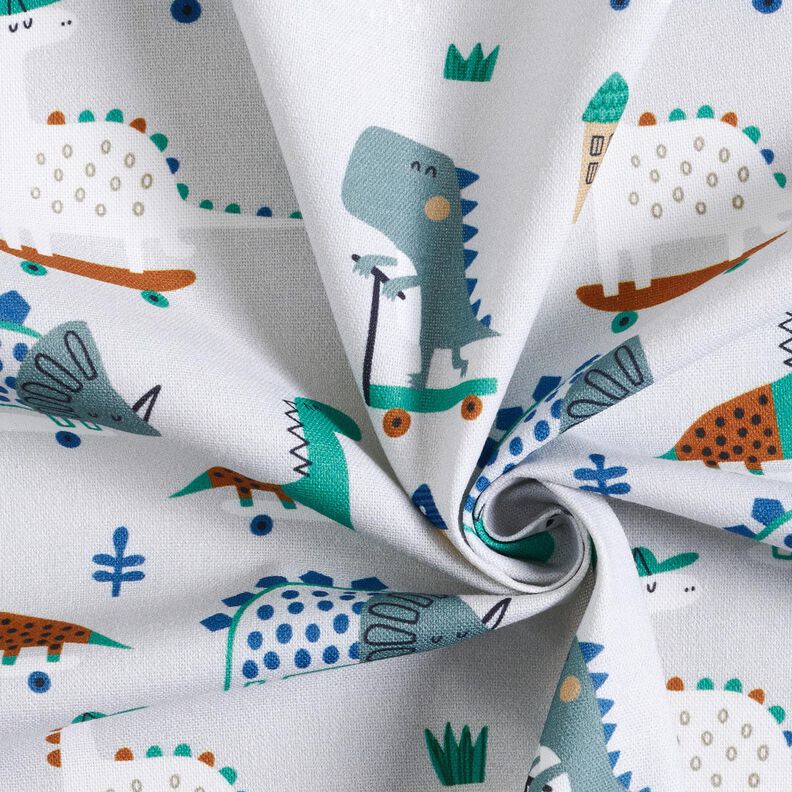 Dekorationsstof Halvpanama skater-dinosaurer – sølvgrå/pebermynte,  image number 3