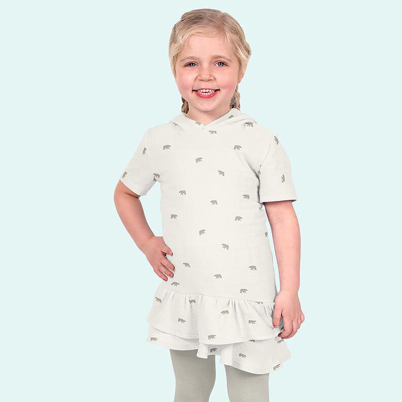 Musselin/Dobbelt-Crincle stof isbjørn – hvid,  image number 6