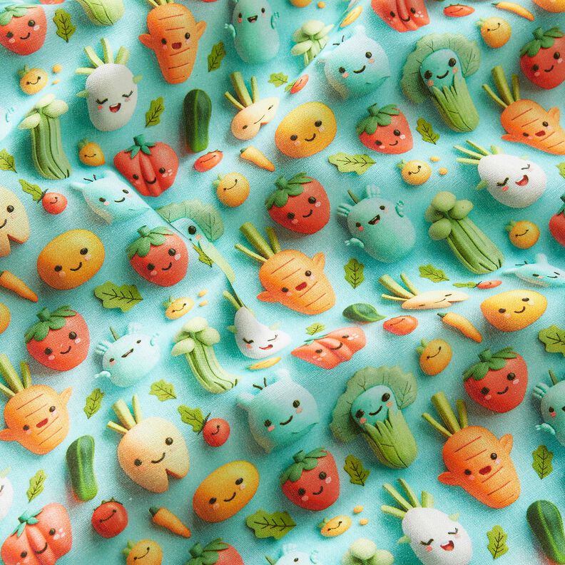 Bomuldspoplin glade modellervoks-grøntsager Digitaltryk – aquablå,  image number 2