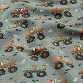 Bomuldsjersey dyr i monstertrucks Digitaltryk – elefantgrå, 