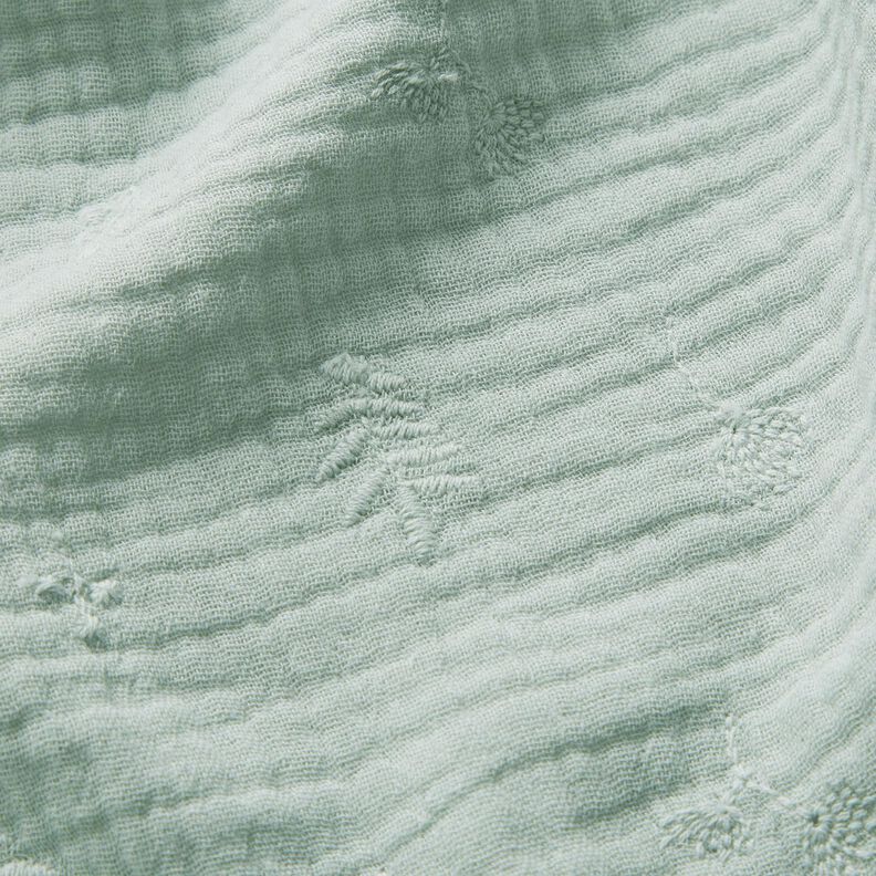 Musselin/Dobbelt-Crincle stof broderi blomster og grene – lys mint,  image number 6